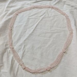 Handmade rose quartz triple strand bead necklace